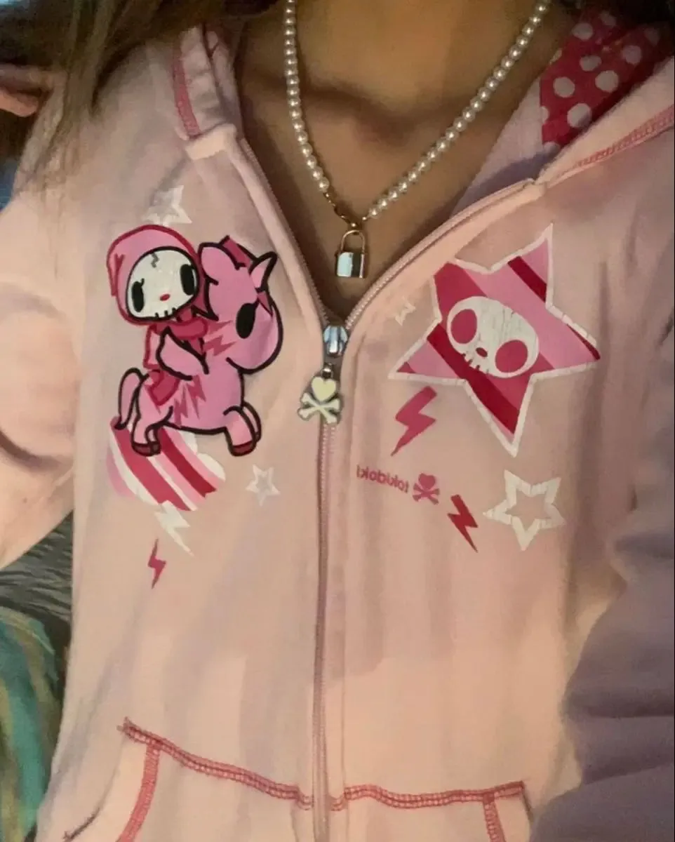 Y2K Fashion Spring Autumn Oversized Coat Sweatshirt Print Women's Hoodie Punk Couple Full Zip Up Hoodie Tops Kawaii Clothes