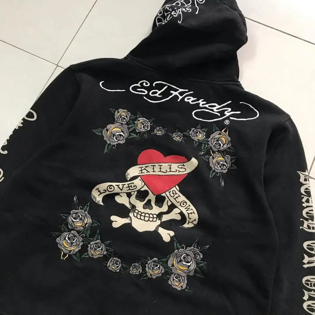 Y2K Fashion Spring Autumn Oversized Coat Sweatshirt Print Women's Hoodie Punk Couple Full Zip Up Hoodie Tops Kawaii Clothes