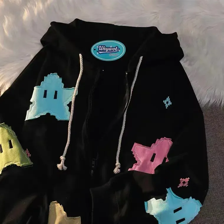 Y2K Fashion Spring Autumn Oversized Coat Sweatshirt Print Women's Hoodie Punk Couple Full Zip Up Hoodie Tops Kawaii Clothes