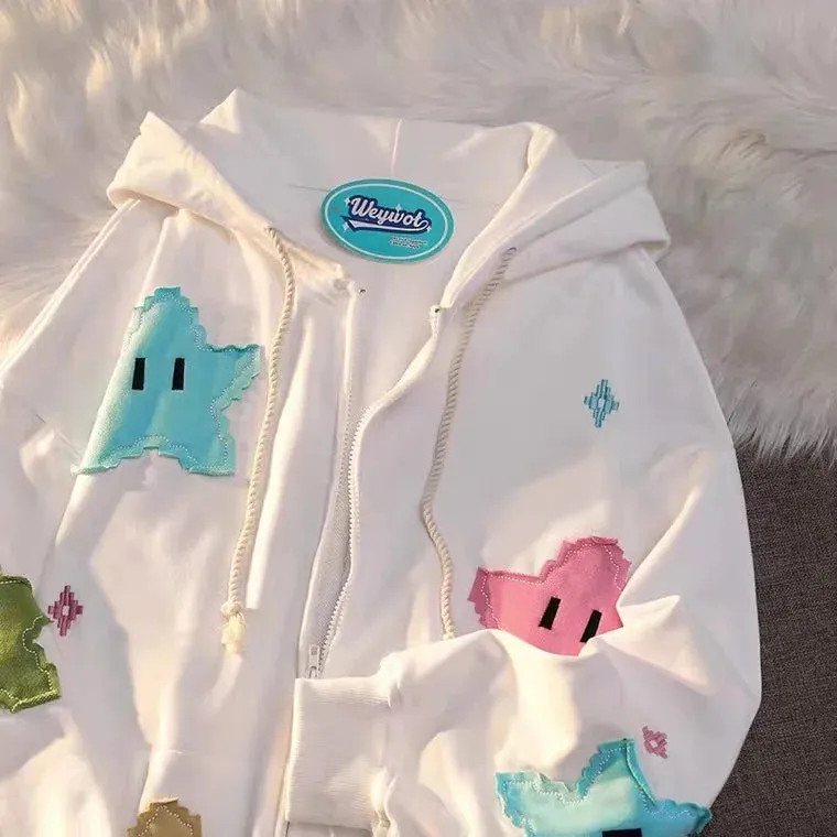 Y2K Fashion Spring Autumn Oversized Coat Sweatshirt Print Women's Hoodie Punk Couple Full Zip Up Hoodie Tops Kawaii Clothes