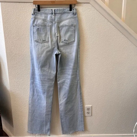 Zara 90s Full Length Wide Leg Destroyed Distressed high waisted Jeans size 6
