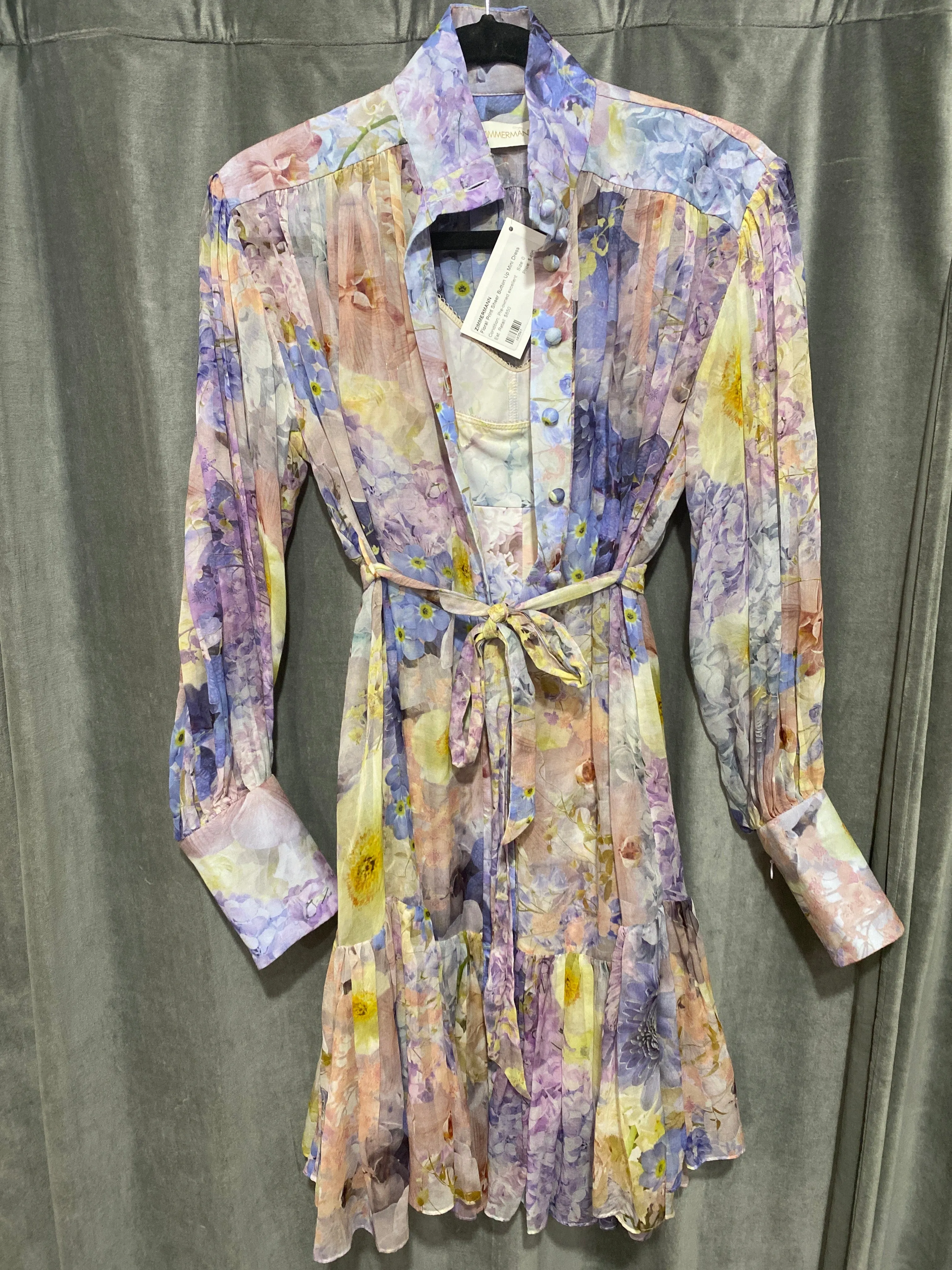 ZIMMERMANN Floral Print Sheer Button Up Mini Dress