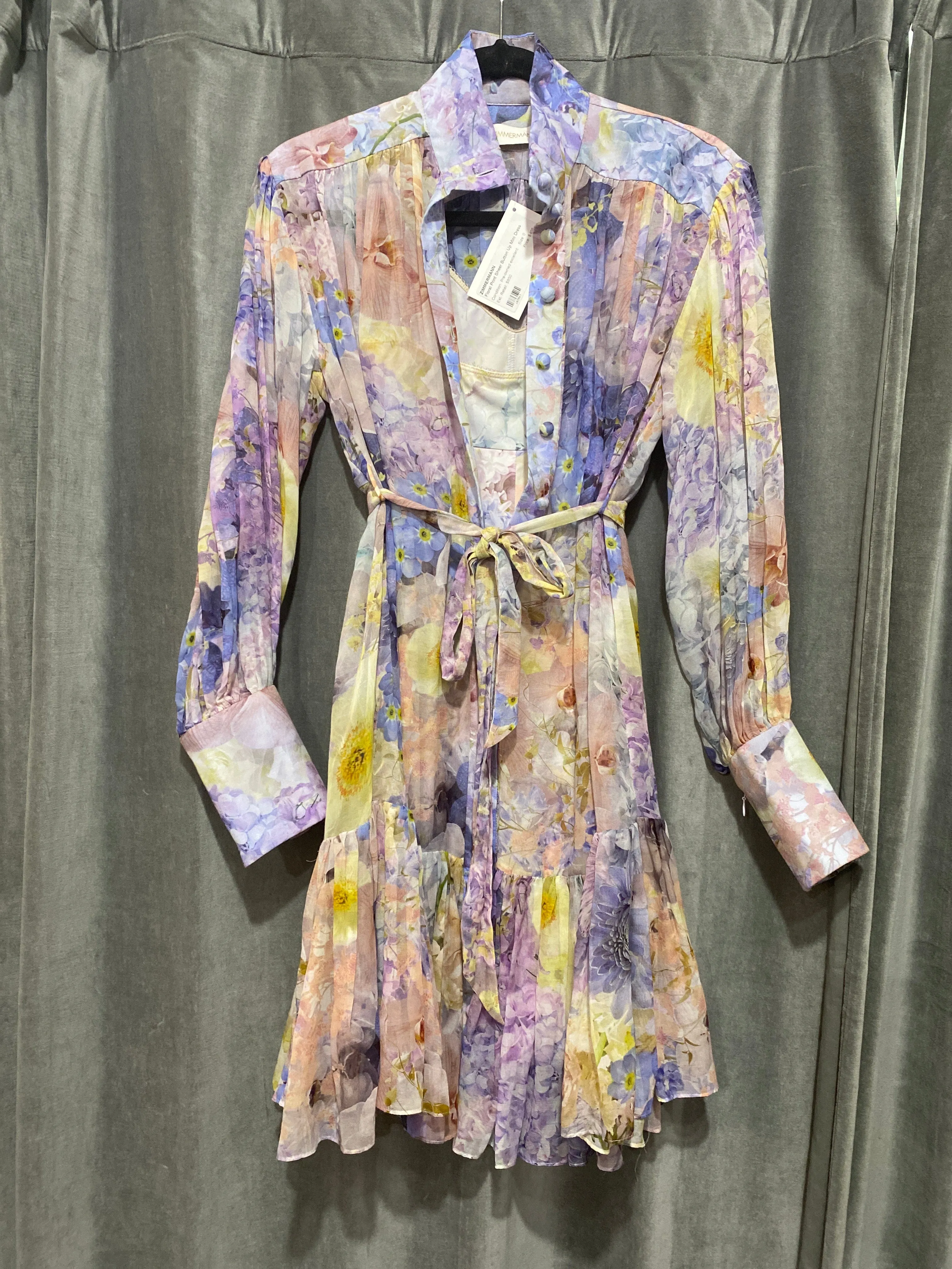 ZIMMERMANN Floral Print Sheer Button Up Mini Dress