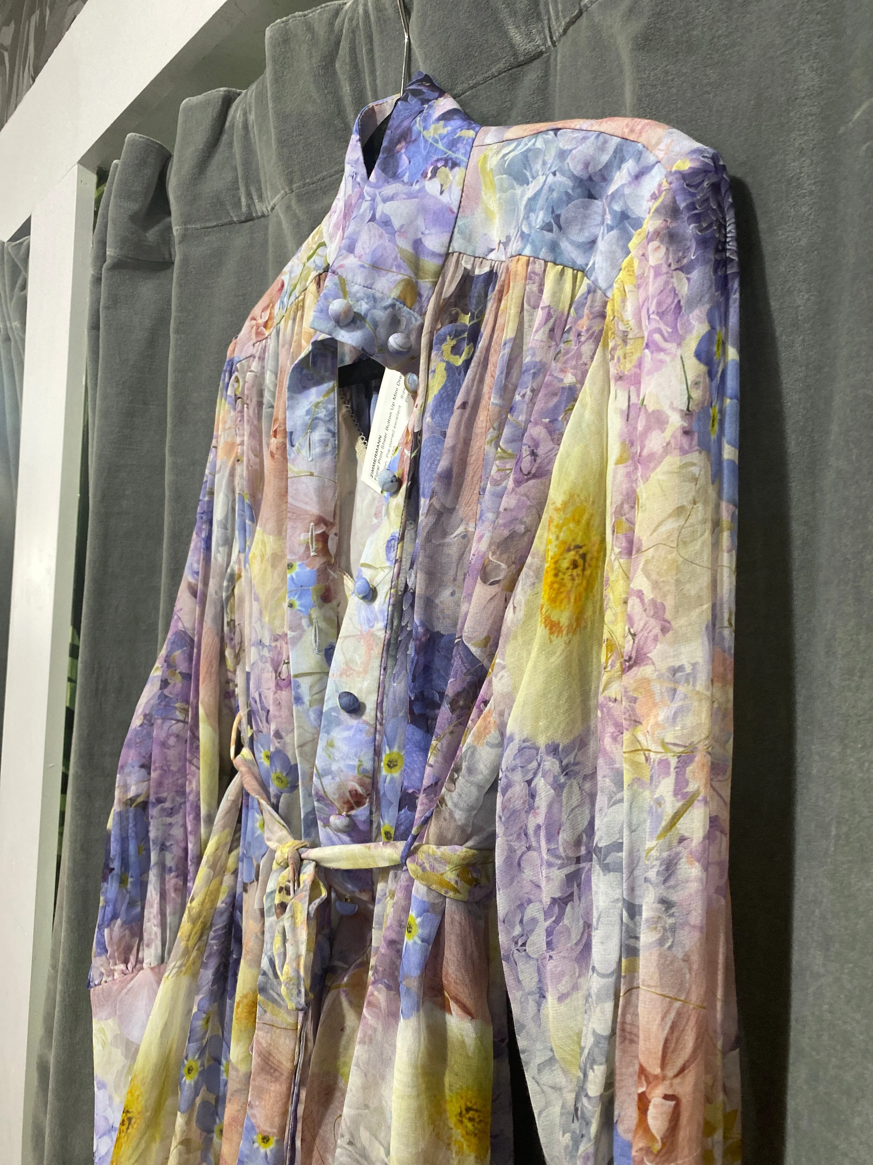 ZIMMERMANN Floral Print Sheer Button Up Mini Dress